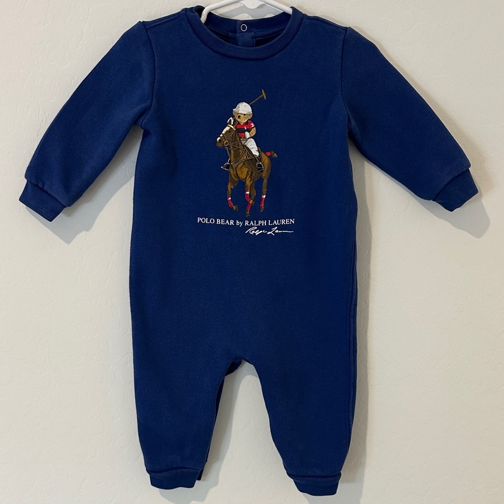 Ralf Lauren Polo Bear & Big Pony Fleece Coverall 9m boys